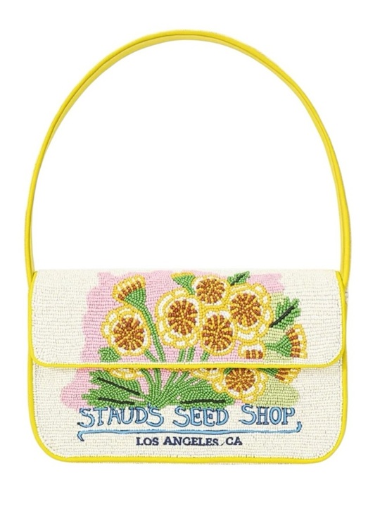 STAUD Handbags - STAUD Tommy Bag Seed Shop Beaded Yellow Floral Shoulder Bag NWT